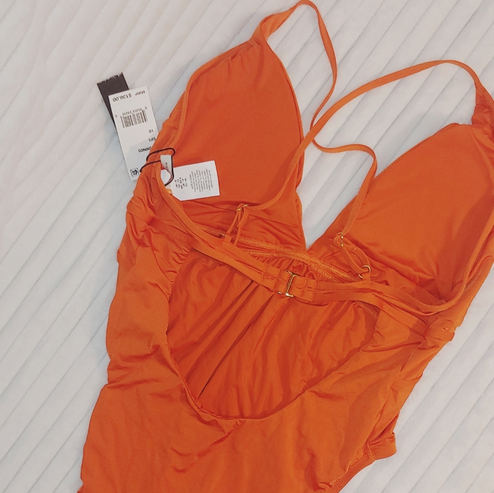 BCBGMAXAZRIA Orange Plunging One Piece - Picture 4 of 5
